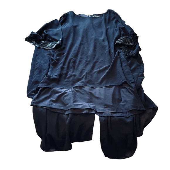 Melanie Lyne Navy Sheath Dress with sheer Overlay/ Sequined cuffs.Size 14 NWOT - Picture 7 of 16